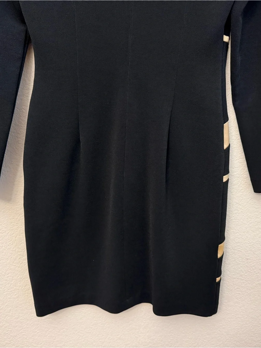 Joseph Ribkoff Vintage 1990’s Black Mini Dress metallic gold Accents bodycon